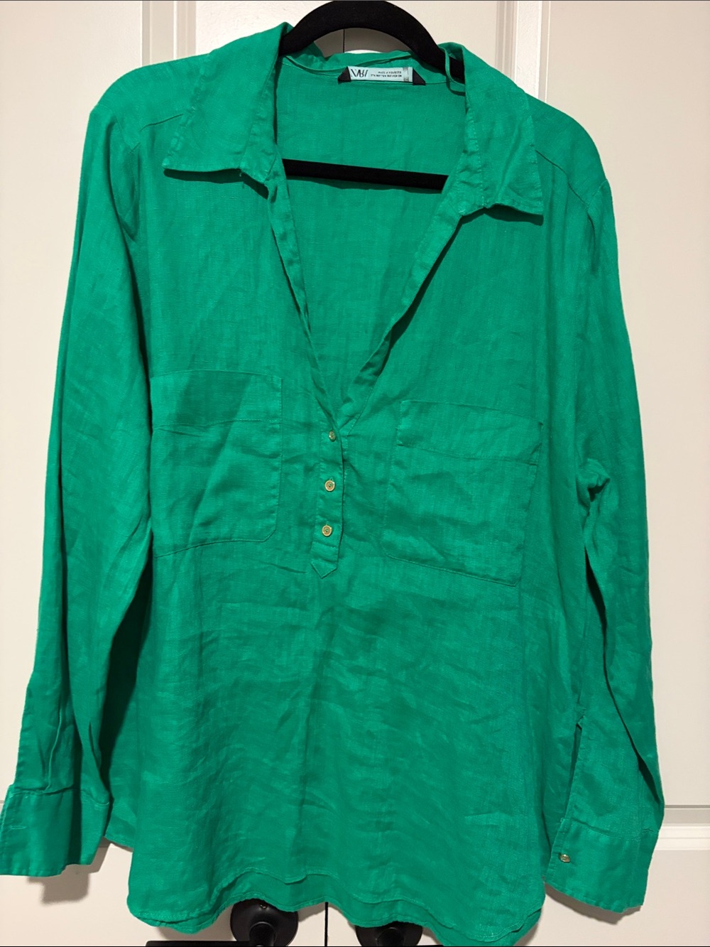 Zara Emerald Green Button-Front Linen Shirt